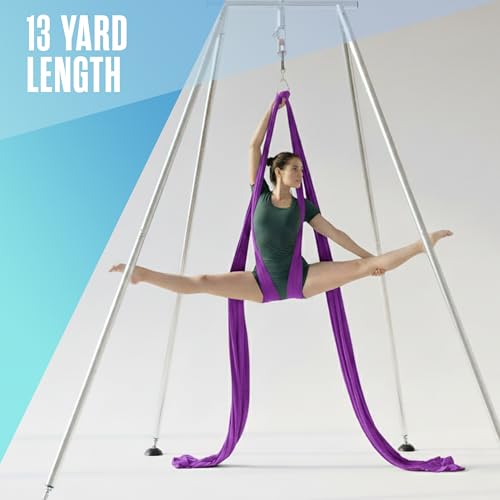Aerial Rig, Aerial Yoga Stand, 10 FT Frame, 13 YD Fabric, 550 LB Capacity - color: SILK ONLY / Purple