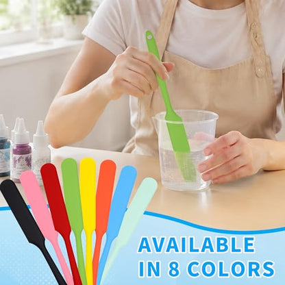 8 PCS Silicone Spatulas Stick, Reusable Epoxy Silicone Stir Sticks | Paint Stir Sticks for Mixing Resin Waxing Liquid Arts Facial Mask DIY (8 Colors)