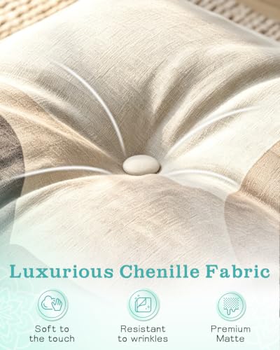 Large Floor Cushion 22x22x5", Tufted Meditation Cushion, Washable Cover - color: Beige