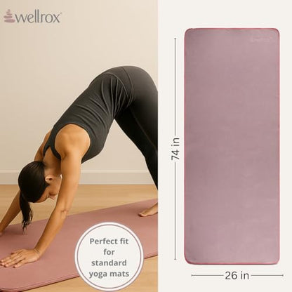 Wellrox Microfiber Yoga Mat Towel with Grip – Ultra Absorbent, Super Soft, and Quick Dry Hot Yoga Towel Non Slip for Pilates, Bikram, and Fitness Workouts (74” x 26”, Rose) - color: Rose