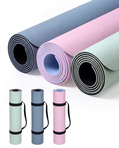 3 Pack Premium TPE Yoga Mats Non-slip, 1/4 Thick Double-sided 72"x26.8" Exercise & Fitness Mat with Carrying Strap, Odorless Cushioned Workout Mat for Yoga, Pilates, Home Gym & Meditation