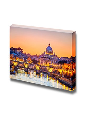 Canvas Prints Wall Art - Saint Peter Cathedral at Night, Rome | Modern Home Deoration/Wall Art Giclee Printing Wrapped Canvas Art Ready to Hang - 12" x 18" - color: Cathedral, size: 18"L x 12"W
