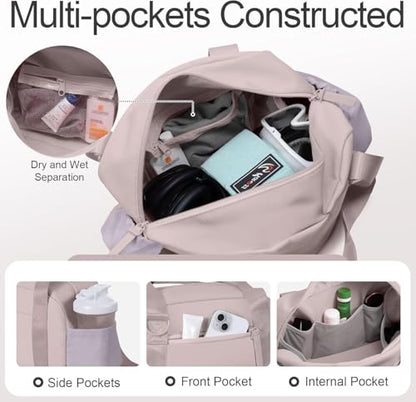 Mini Gym Bag for Women Girls Small Gym Tote Bag with Wet Compartment Waterproof Travel Duffle Bag Cute Workout Sport Bag - color: Purple-14in