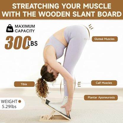 Adjustable Wooden Slant Board for Calf Stretching, 5-Level Incline Board for Ankle Mobility, Leg Stretching & Balance Training, Non-Slip Calf Stretcher for Physical Therapy, Yoga, Fitness & Home Gym