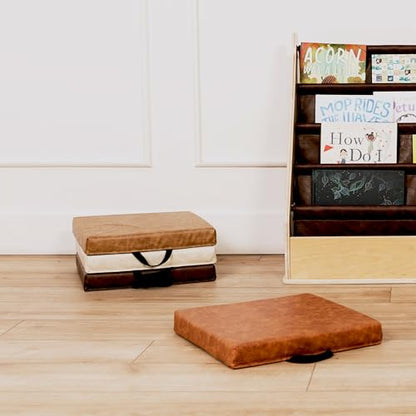 Factory Direct Partners Rustic Kid 15 inch Square Floor Cushions with Handles, Distressed Faux Leather, Flexible Seating for Home, Playroom, Montessori, Daycare, Classroom (4-Piece), 12227-DA - style: Square