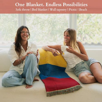 Colombia Flag Woven Throw Blanket – Colombian Blanket for Couch, Bed or Wall – Woven Not Printed – 50x70 Cotton Blend Throw for Colombians Living Abroad - color: Colombia
