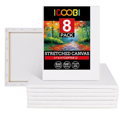 8 Pack 11x14 Stretched Canvases for Painting | 100% Cotton White Painting Canvas, Art Canvases for Oil, Acrylic Paint & Other Painting Media - size: 11x14 (8Pack)