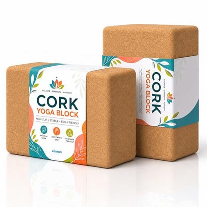 2 Pack Natural Cork Yoga Blocks, High Density Non-Slip Yoga Bricks for Pilates, Stretching, Balance and Flexibility Training - size: 9 x 6 x 3 Inch High Density