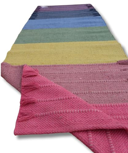 Jaipur Art & Rugs Cotton Yoga Rug - Eco-Friendly Hand-Woven Thick Mat (24”x72”x5mm) for Everyday Fitness at Home - Comfortable & Extra-Long - color: Multicolor 10