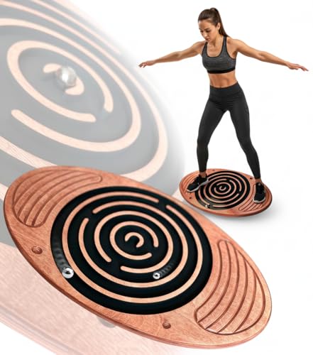 Wooden Balance Board with Labyrinth Maze 23"x14" – Core Strength & Coordination Trainer for Physical Therapy, Fitness & Rehabilitation | Natural Beech Wood, Holds 400 lbs - color: oak-sphere