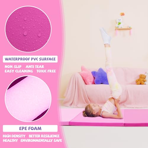 Kangaroo Hoppers Gymnastics Tumbling Mats Foldable Gym Tumble Mat for Kids - color: Gradient Pink, size: 4×8FT×1.5''