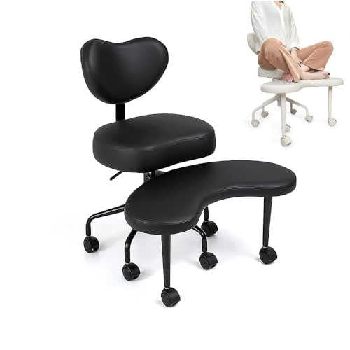 Pipersong Meditation Chair Plus, Cross Legged ADHD Office Desk Chair, Black | Memory Foam Padded Cushion, Exclusive Cresent Footstool Design, Ergonomic Backrest, Thick Certified Wood Board - color: Black, size: 17.5" Seat