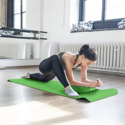 BalanceFrom 7-Piece Yoga Set with 71x24x0.5 Inches Extra Thick Mat and Carrying Sling – Includes 2 Blocks, Stretch Strap, 2 Towels, and Knee Pad for Home, Studio, and Gym Workouts - color: Green