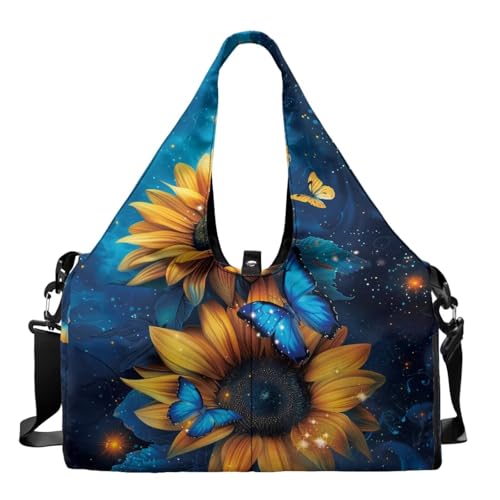 Yoga Mat Bag for Men Women Canvas Yoga Mat Carrier Take In Out Mat Easily for Beach Swim Bags Pool Sports Gym - color: Blue Butterfly