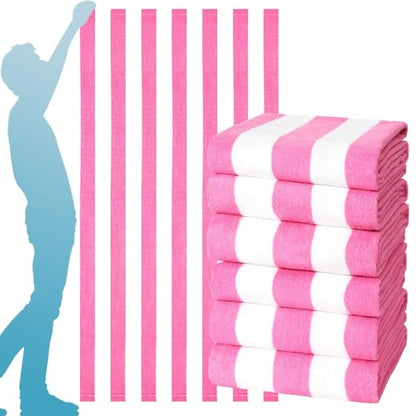 Genovega 6 Packs Oversized 72X40 Inch Stripe Beach Towel Thin Terry Set Extra Large XL Big Clearance Towels Soft Swim Pool Travel Accessories Essentials Camping Adults Men Women Gift Pink - color: Pink, size: 72.00" X 40.00"