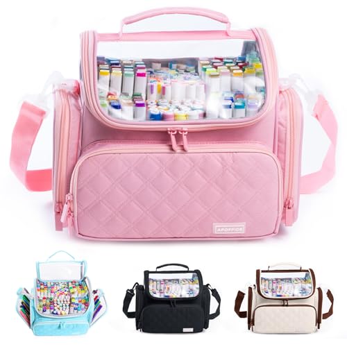 Large Marker Organizer Case Holds 150-200 Markers | Art Marker Storage Bag with Removable Dividers & Clear Top for Artists, Crafters & Travel - Pen, Pencil Alcohol Marker Holder - Art Supply - color: Pink, size: Medium for 150-200 Markers