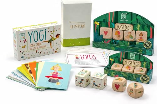 YOGi FUN Ultimate Yoga Bundle - 40 Yoga Cards + Wooden Dice Game Set | Educational Activities for Kids Ages 5+ | ADHD Therapy Montessori Waldorf Classroom | Boys Girls Physical Emotional Development