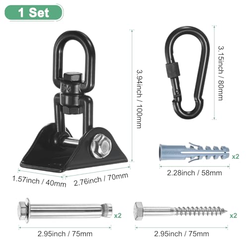 M METERXITY 360° Swivel Swing Hangers, 1200 LB Capacity Stainless Steel Hammock Hanging Kit Swing Hook for Ceiling/Chair/Yoga/Punching Bag/Gym/Playground, Ceiling Mount Swing Bracket [Black]