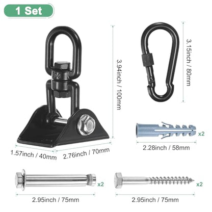 M METERXITY 360° Swivel Swing Hangers, 1200 LB Capacity Stainless Steel Hammock Hanging Kit Swing Hook for Ceiling/Chair/Yoga/Punching Bag/Gym/Playground, Ceiling Mount Swing Bracket [Black]