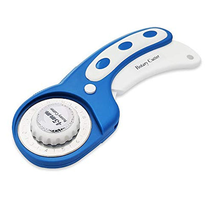 45mm Rotary Cutter with 5pcs Extra Rotary Blades, Ergonomic Rolling Cutter with Safety Lock for Fabric, Sewing, Quilting, Cloth, Paper, Leather, Crafting, Fabric Rotary Cutter(Navy Blue) - color: Blue, size: 45mm