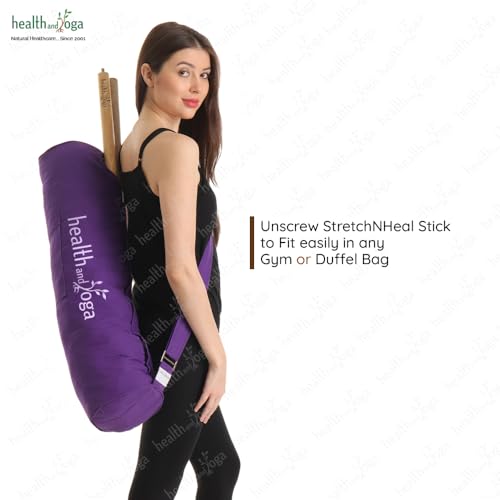 HealthAndYoga™ StretchNHeal Collapsible Multi-Use Wooden Yoga Stick - Regular and XL - Portable Posture Corrector Pole, Stretch Mobility Stick, Physical Workout Exercise Dowel - size: XL - 48" without Sleeve