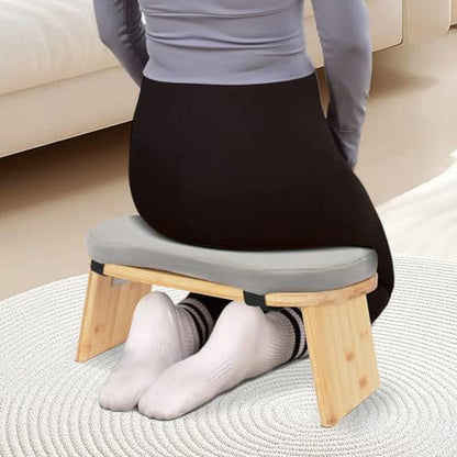 Meditation Bench, Portable Bamboo Meditation Bench Ergonomic Meditation Stool Comfortable Folding Kneeling Meditation Bench with Meditation Cushion for Longer Meditation (Gray) - color: Grey