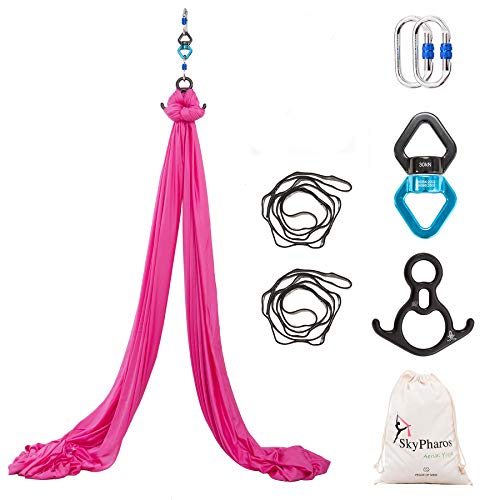 Aerial Silks Yoga Swing Set, Fitness Aerial Yoga Kit - color: Hot Pink
