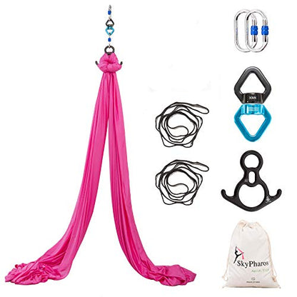 Aerial Silks Yoga Swing Set, Fitness Aerial Yoga Kit - color: Hot Pink