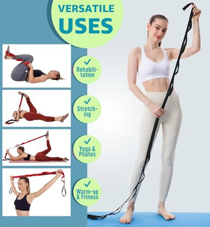 Calf Stretcher Multi Loop Stretch Strap - Physical Therapy Strap for Stretching, Calf Stretch Yoga Belt with Loops, Hamstring Stretcher, Leg Stretch Band, Fascia Stretcher & Arch Support Bands for Feet - color: BLACK