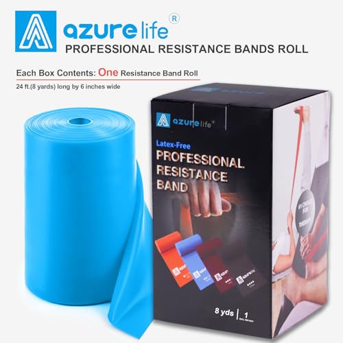 A AZURELIFE Professional Individual Exercise Resistance Bands, Single 5, 6,7 Ft or 8 Yards Elastic Bands, Non-Latex Stretch Bands for PT, Yoga, Pilates, Rehab, at-Home or The Gym Workouts - color: Blue - Medium, size: 24 Feet