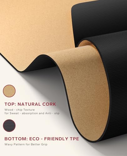 HAPBEAR Cork Yoga Kit: 72"x36" Wide Non-Slip Cork Yoga Mat (w/Resistance Bands & Carry Bag) + 2-Pack 9x6x3" High-Density EVA Yoga Blocks