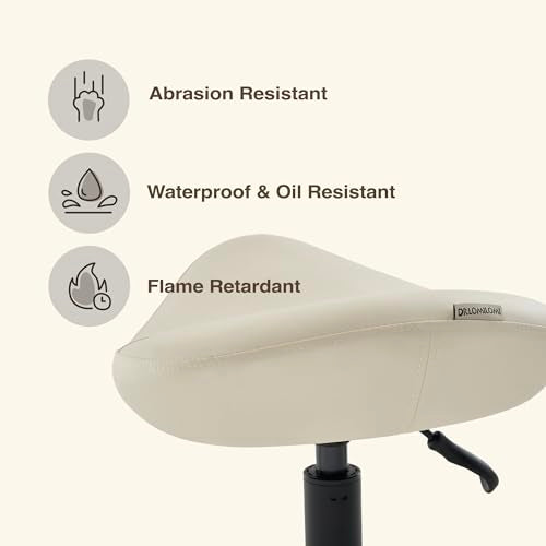 Ergonomic Rolling Stool, Adjustable Swivel Chair with Wheels, Vanilla - color: Vanilla, size: Standard without Backrest
