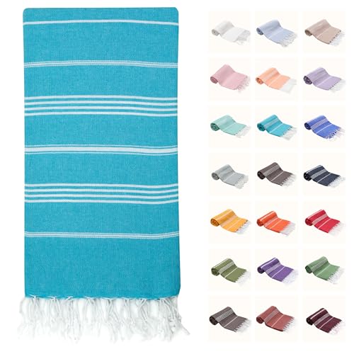 PARK & OZ Turkish Peshtemal Beach Towels, 100% Cotton, Oversize 39x71 Lightweight, Fast Drying, Great for Travel, Yoga, Pool, Spa and Bath- Absorbent, Sand Free, Multipurpose Towel (Turquoise) - color: Turquoise