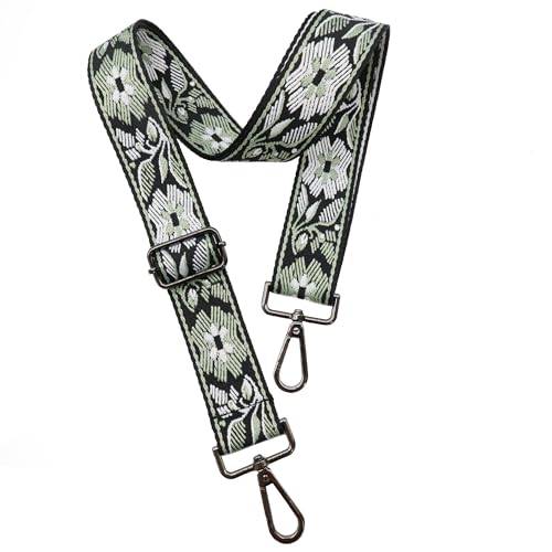 1.5" Wide Purse Strap Adjustable Replacement Gunmetal Hardware Long Crossbody Bag Strap for Thick Shoulder Bags Canvas Handbags Straps - color: Gunmetal Hardware-Green