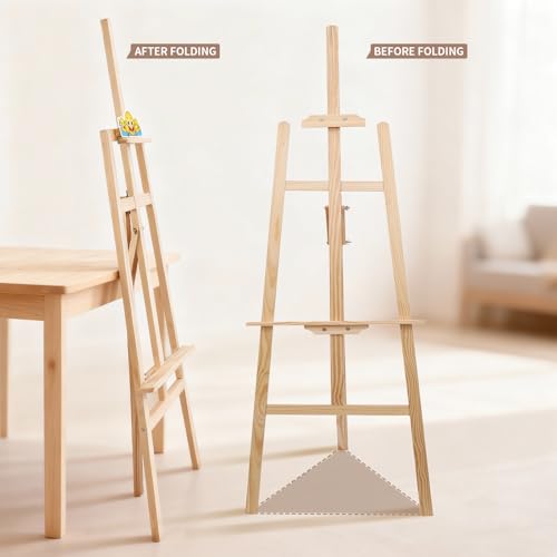 Smiley Wooden Easel for Painting, Wedding Signs & Display, Adjustable | Adjustable foldable wooden easel for painting canvas.Sturdy A-frame pine stand for wedding signs,displays&studio use - color: Primary Colour