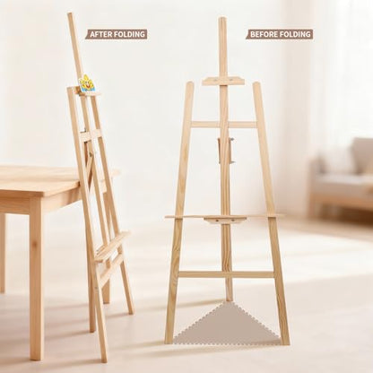 Smiley Wooden Easel for Painting, Wedding Signs & Display, Adjustable | Adjustable foldable wooden easel for painting canvas.Sturdy A-frame pine stand for wedding signs,displays&studio use - color: Primary Colour