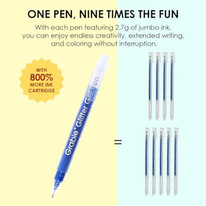 Grabie Set of 18 Color Jumbo Glitter Gel Pens, Metallic Sparkling | Extra Long Writing Life, Rich Glitter Effects, Smooth Ink Flow, Comfortable Grip, Creative Projects, Journaling - color: 18 Colors Jumbo Glitter Gel Ink Pens