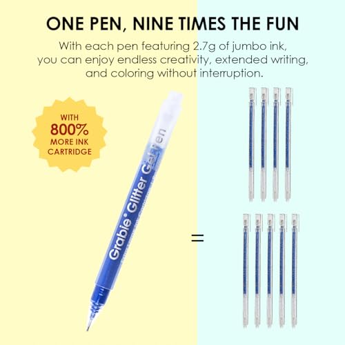 Grabie Set of 18 Color Jumbo Glitter Gel Pens, Metallic Sparkling | Extra Long Writing Life, Rich Glitter Effects, Smooth Ink Flow, Comfortable Grip, Creative Projects, Journaling - color: 18 Colors Jumbo Glitter Gel Ink Pens