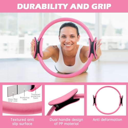 Pilates Essentials Kit for Women, 14 Pcs Pilates Equipment for Home Workouts with Yoga Circle Ball Ring, 5 Resistance Bands,Pedal Puller Resistance Band - color: Pink