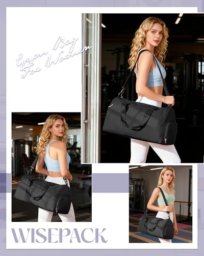 Gym Bag for Women with Shoe Compartment Lightweight Travel Duffle Bags Carry on Bag Overnight Weekender Duffel Bag with Wet Pocket Personal Item Travel Bag Tote Bag Workout Dance Bag Black - color: E12-Black