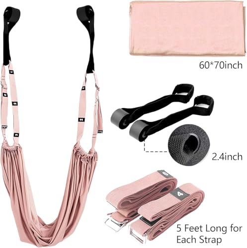 Aerial Yoga Rope for Door,Yoga Door Swing,Leg Stretcher Strap - color: pink