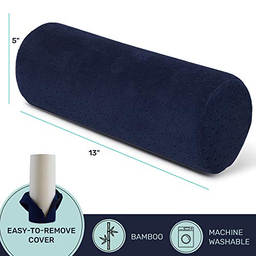 AllSett Health Round Cervical Roll Cylinder Bolster Pillow with Removable Washable Cover, Ergonomically Designed for Head, Neck, Back, and Legs || Ideal for Spine and Neck Support, Navy - style: 13x5 Inch, Soft, Blue
