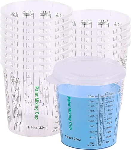 CANOPUS 22-oz Paint Mixing Cups, Pack of 12 Cups with 3 Lids, Reusable and Solvent-Resistant Clear Plastic Containers for Paint, Epoxy, Resin, Oil, and Thinner - size: 22 oz
