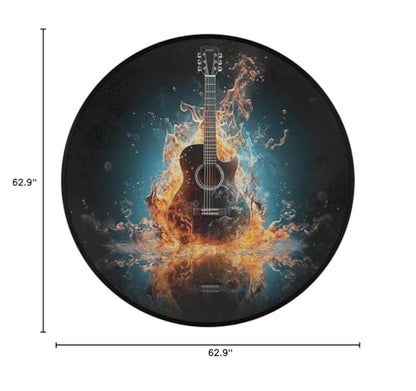 Electric Guitar Music Round Area Rug 5Ft Fire Guitar CircleCarpet Floor Mat - color: Guitar, size: 5 ft