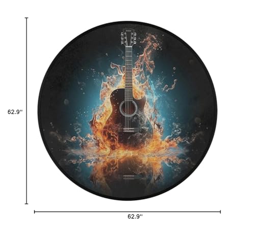 Electric Guitar Music Round Area Rug 5Ft Fire Guitar CircleCarpet Floor Mat - color: Guitar, size: 5 ft