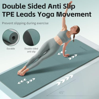 PAIDU Yoga Mat 8mm TPE Non‑Slip Fitness Mat with Strap for Home Workouts - color: 딥그린 & 그레이