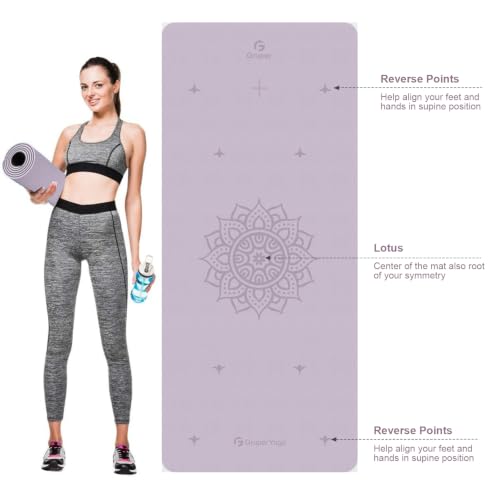 Gruper Yoga Mat Non Slip TPE Extra Wide Yoga Mat with Alignment Mark, 72"L x 32"W x 0.32"/0.24"Th (183cm x 80cm x 8mm/6mm), Anti-Tear Exercise Mat with Carrying Strap and Bag, Workout Mats for Yoga, Pilates - color: Lavender Gray, size: 0.32*32*72 Inches