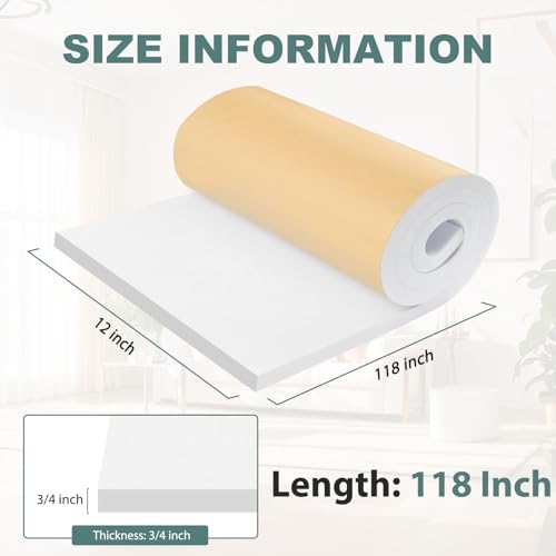 FONUNO Neoprene Foam Padding with Adhesive Closed Cell Foam, White | Self Adhesive Foam Sheets Neoprene Foam Roll Padding for Gaskets Liner Crafts DIY, 12" Wide x 118" Long x 3/4" Thick - color: White, size: 12" Wide x 118" Long x 3/4" Thick