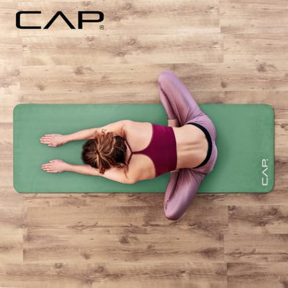 CAP 1" Extra Thick Yoga Mat, Exercise Mat with Strap, Multiple Colors - color: Green