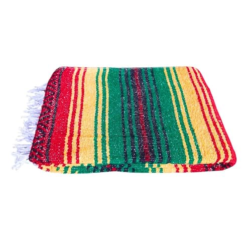 Open Road Goods Handmade Rasta or Hippie Blanket - Traditional Mexican Falsa Blanket in Rasta Colors